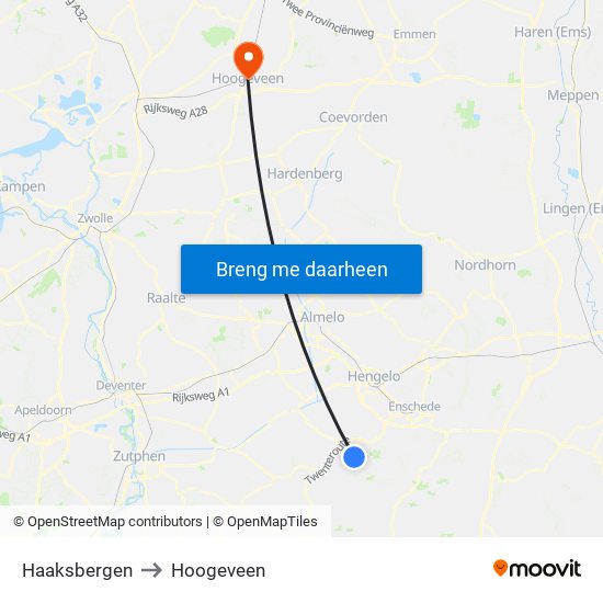Haaksbergen to Hoogeveen map