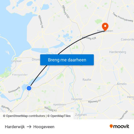 Harderwijk to Hoogeveen map