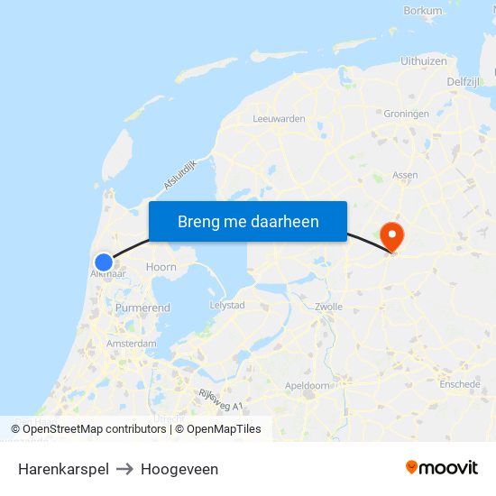 Harenkarspel to Hoogeveen map