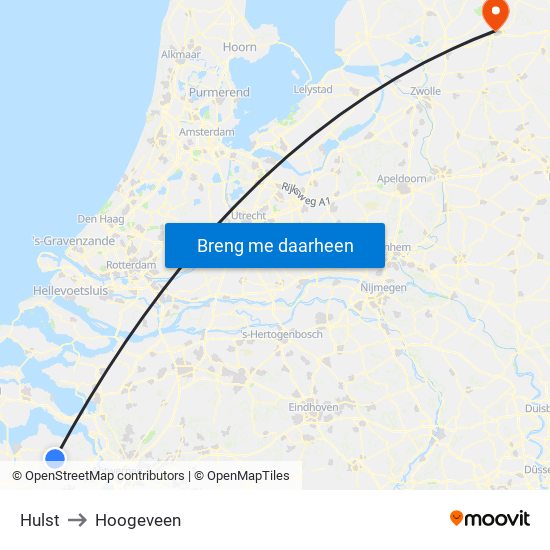 Hulst to Hoogeveen map