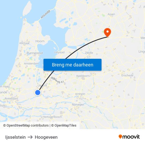 Ijsselstein to Hoogeveen map