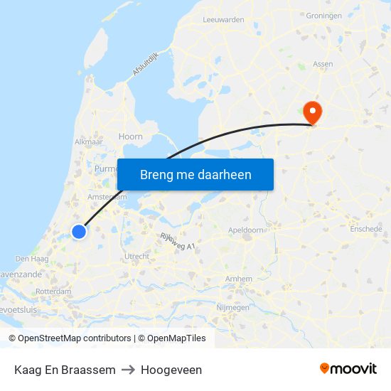 Kaag En Braassem to Hoogeveen map