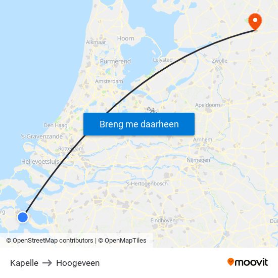 Kapelle to Hoogeveen map