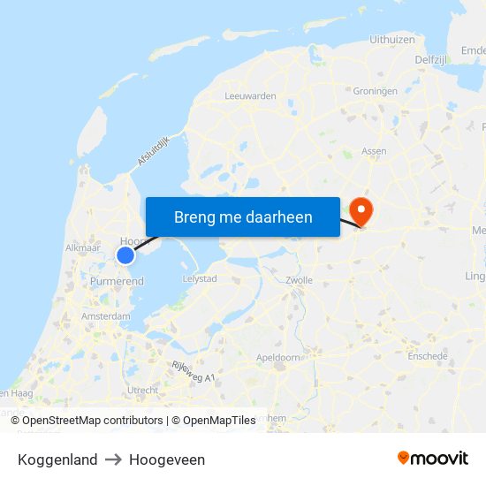 Koggenland to Hoogeveen map