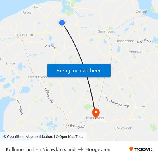 Kollumerland En Nieuwkruisland to Hoogeveen map