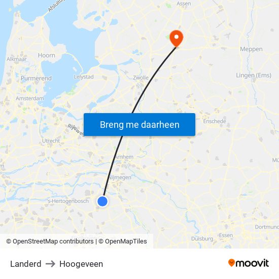 Landerd to Hoogeveen map
