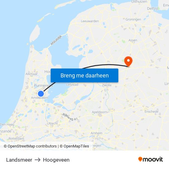 Landsmeer to Hoogeveen map