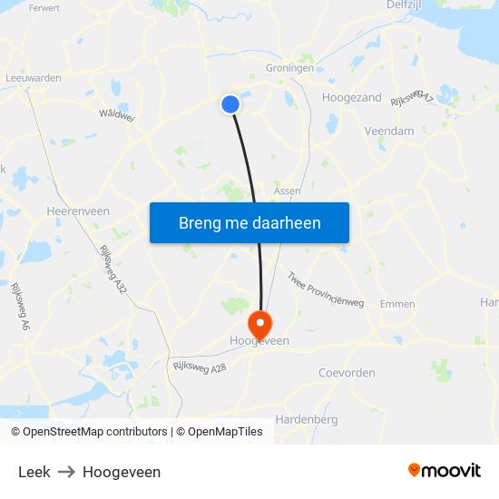 Leek to Hoogeveen map