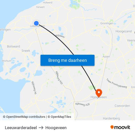 Leeuwarderadeel to Hoogeveen map