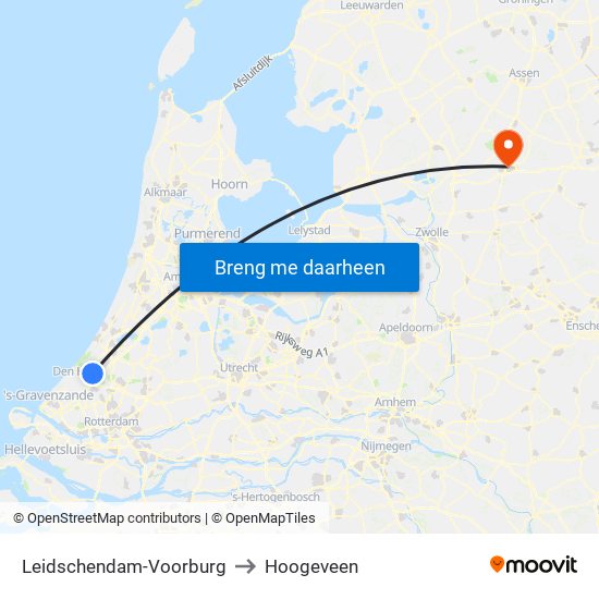 Leidschendam-Voorburg to Hoogeveen map
