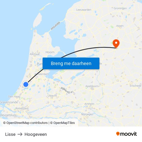 Lisse to Hoogeveen map