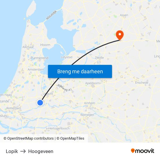 Lopik to Hoogeveen map