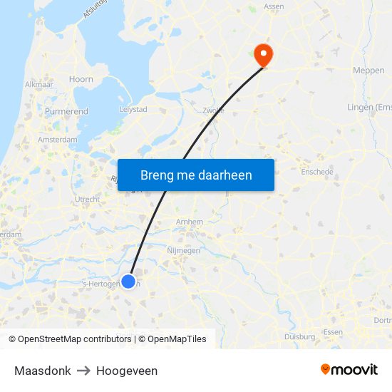 Maasdonk to Hoogeveen map