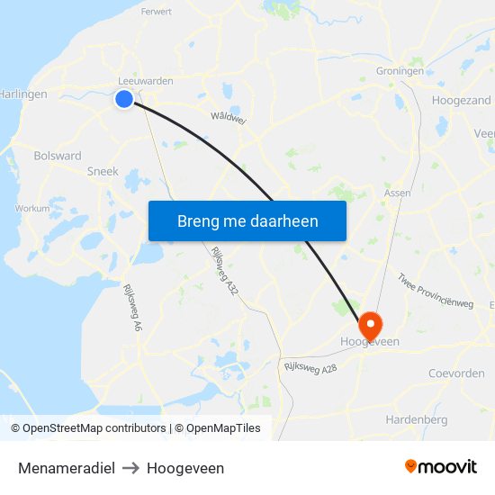 Menameradiel to Hoogeveen map