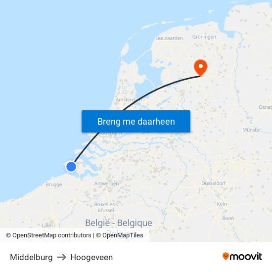 Middelburg to Hoogeveen map