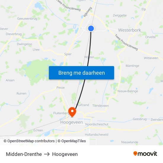 Midden-Drenthe to Hoogeveen map