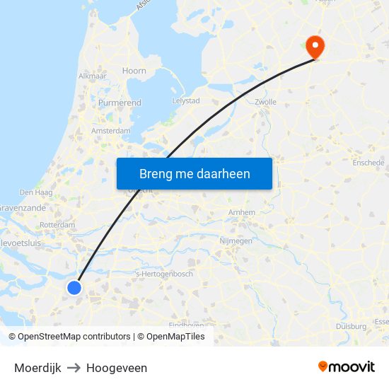 Moerdijk to Hoogeveen map