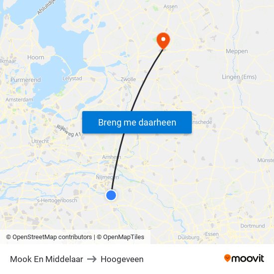 Mook En Middelaar to Hoogeveen map