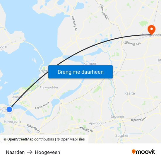 Naarden to Hoogeveen map