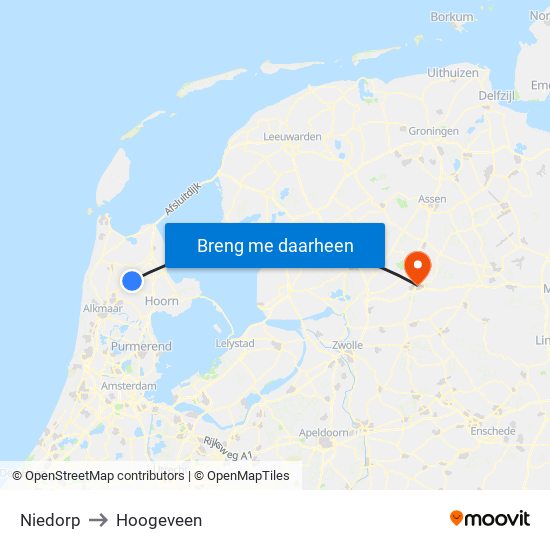 Niedorp to Hoogeveen map