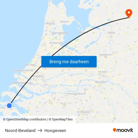 Noord-Beveland to Hoogeveen map