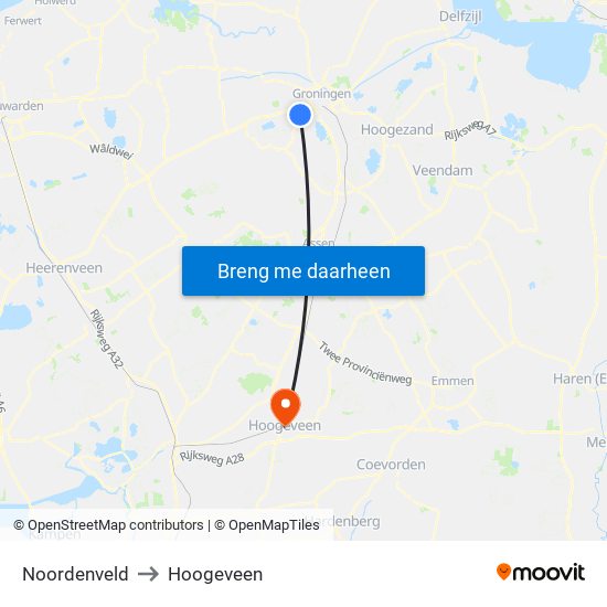 Noordenveld to Hoogeveen map