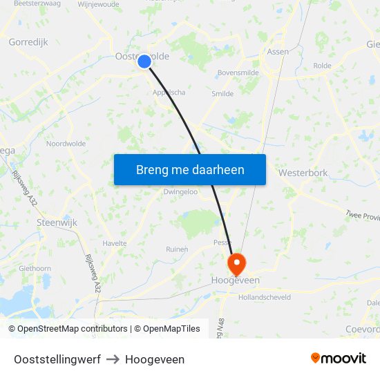 Ooststellingwerf to Hoogeveen map