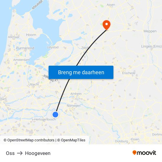 Oss to Hoogeveen map