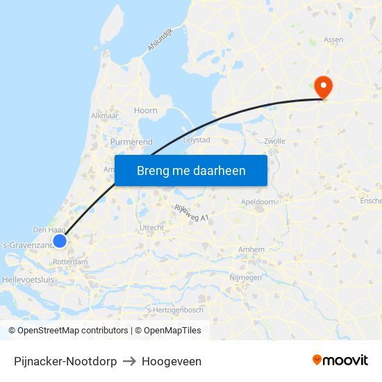 Pijnacker-Nootdorp to Hoogeveen map