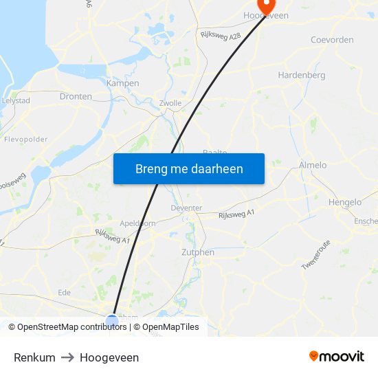 Renkum to Hoogeveen map
