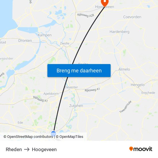 Rheden to Hoogeveen map