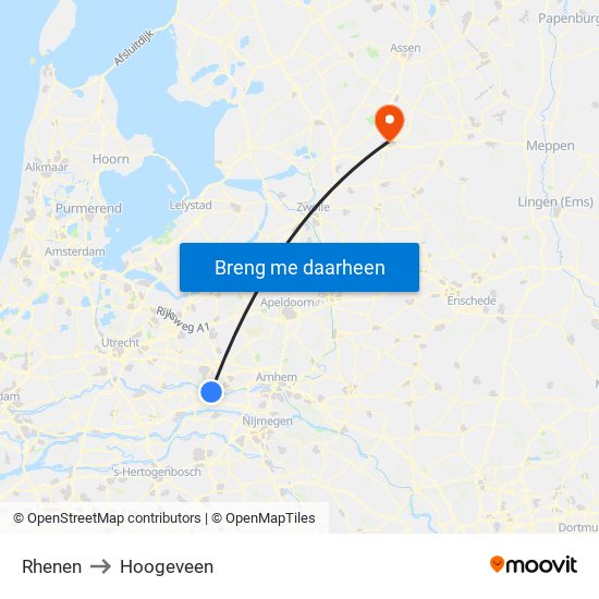 Rhenen to Hoogeveen map