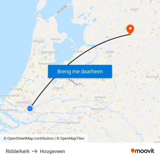 Ridderkerk to Hoogeveen map