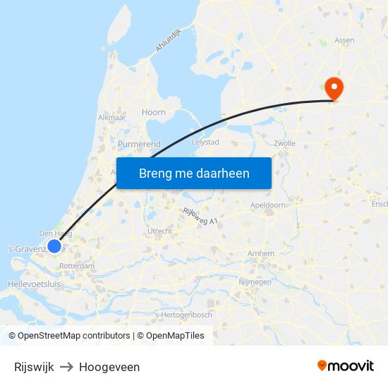 Rijswijk to Hoogeveen map