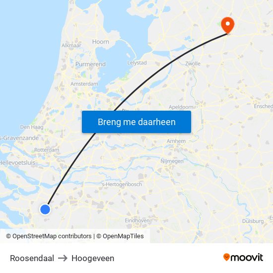 Roosendaal to Hoogeveen map