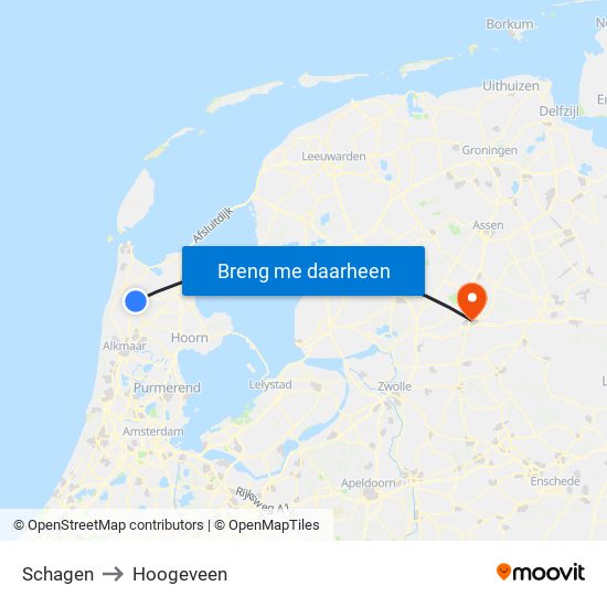 Schagen to Hoogeveen map