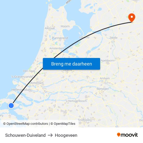 Schouwen-Duiveland to Hoogeveen map