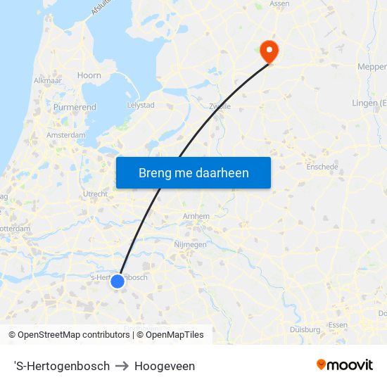 'S-Hertogenbosch to Hoogeveen map