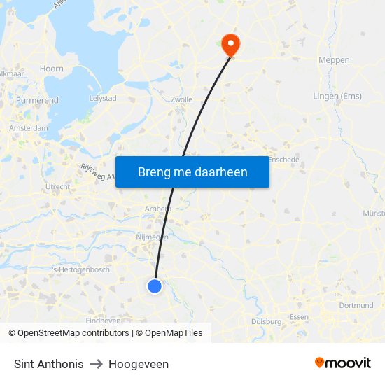 Sint Anthonis to Hoogeveen map