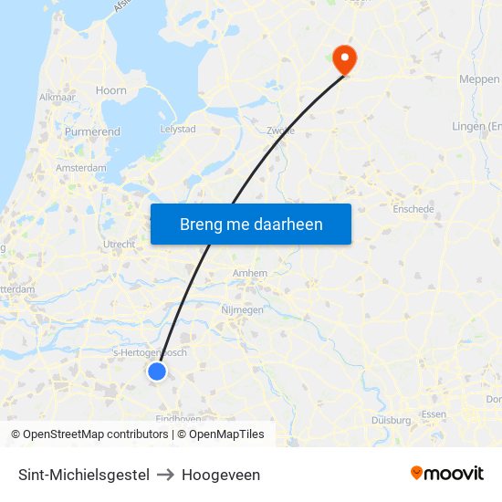 Sint-Michielsgestel to Hoogeveen map
