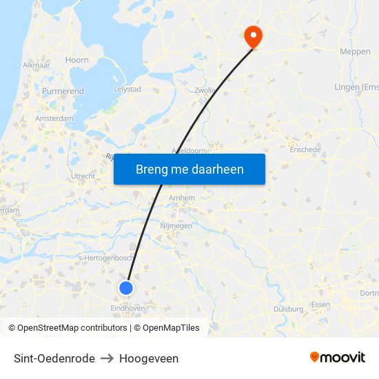 Sint-Oedenrode to Hoogeveen map