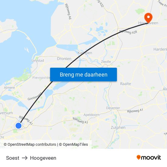 Soest to Hoogeveen map