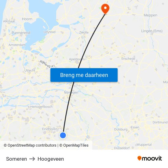 Someren to Hoogeveen map