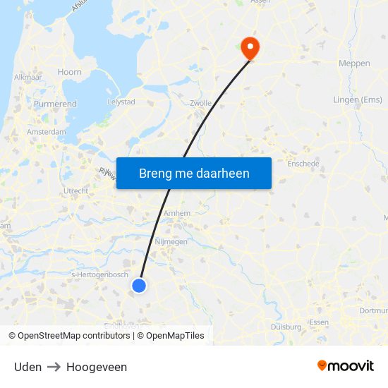 Uden to Hoogeveen map