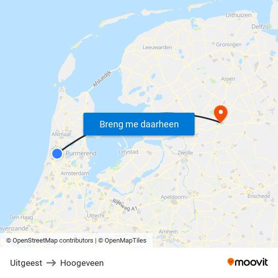 Uitgeest to Hoogeveen map