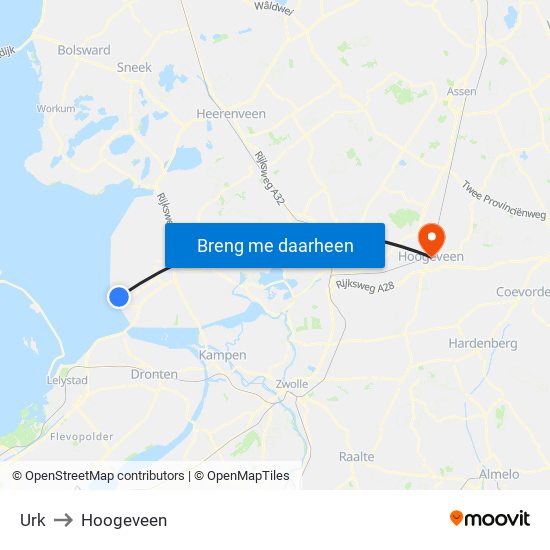 Urk to Hoogeveen map