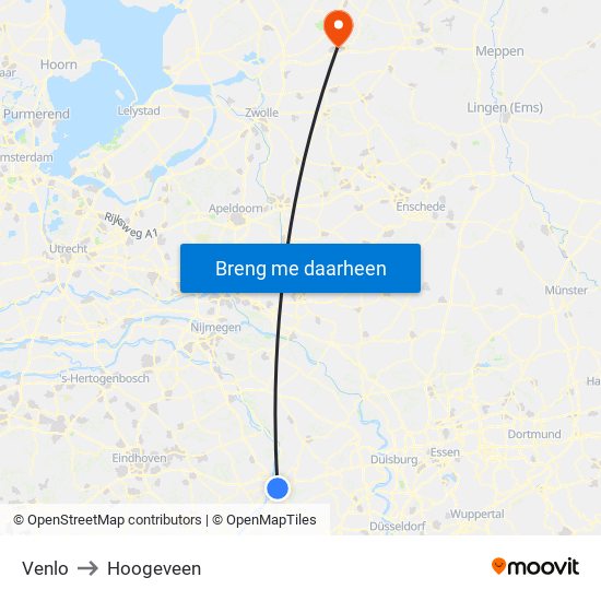 Venlo to Hoogeveen map