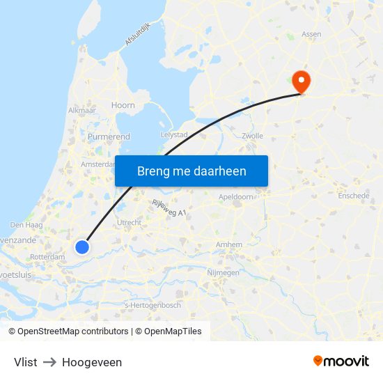 Vlist to Hoogeveen map