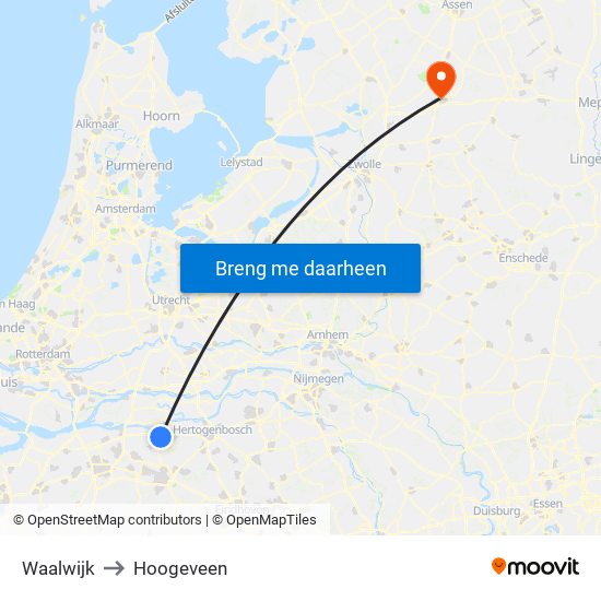 Waalwijk to Hoogeveen map