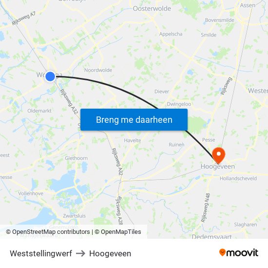 Weststellingwerf to Hoogeveen map